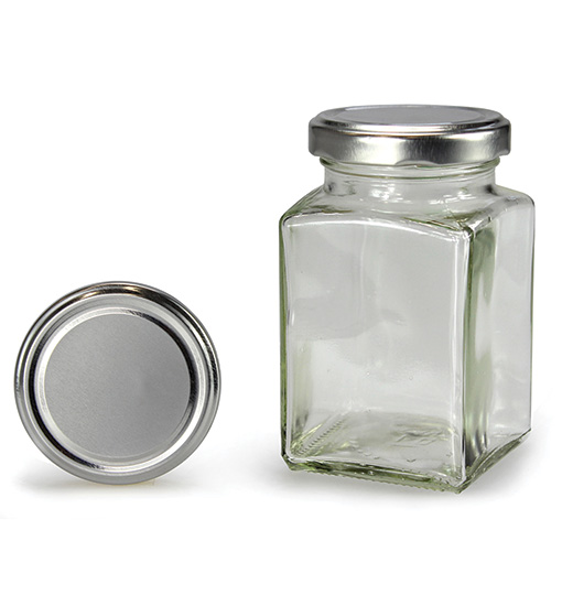 Square glass jar with silver lid 260 ml (TO 58)