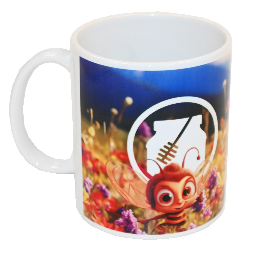 Cup with a children's motif of a bee in a flower