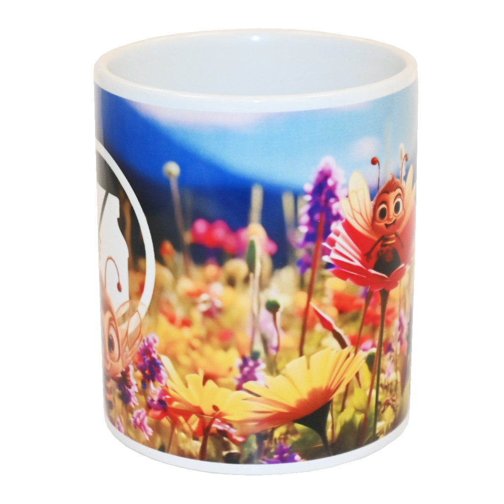 Cup with a children's motif of a bee in a flower