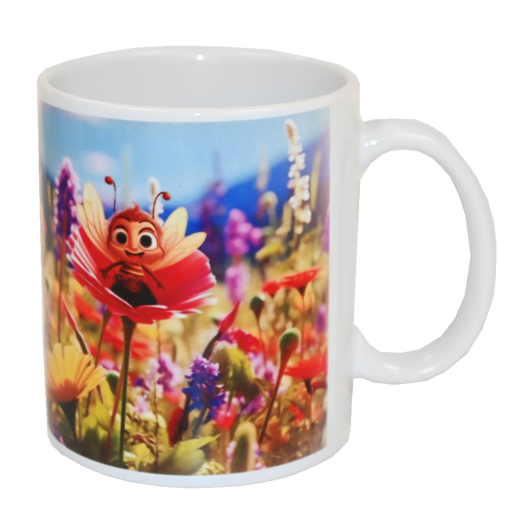 Cup with a children's motif of a bee in a flower