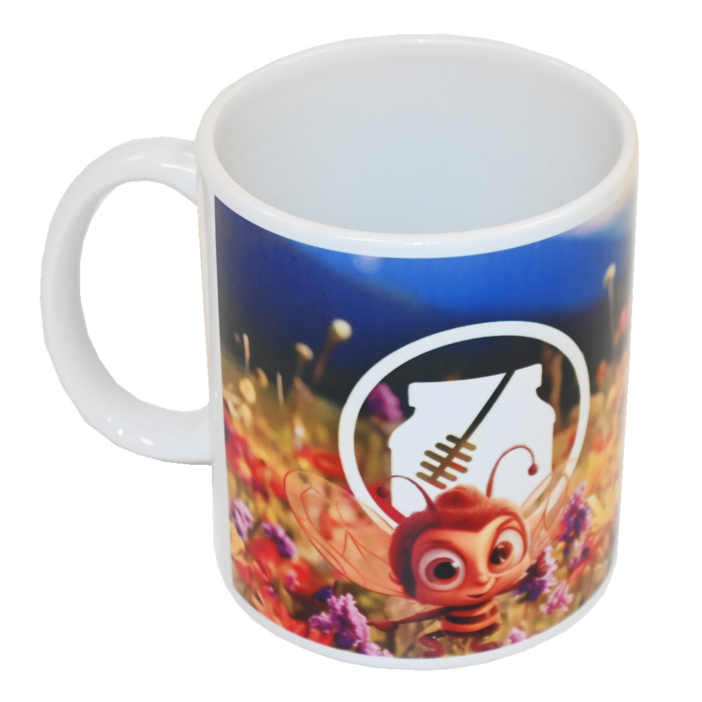 Cup with a children's motif of a bee in a flower