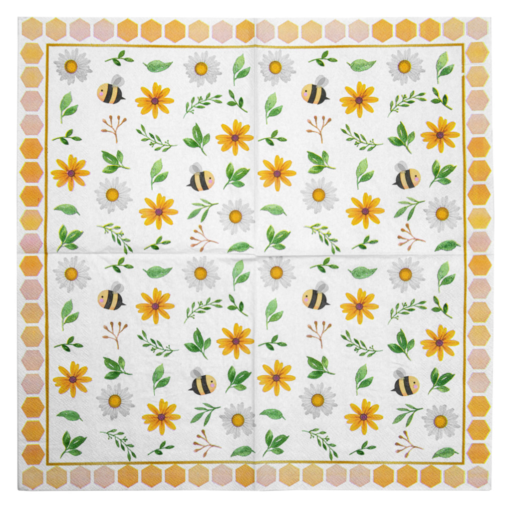 Paper napkins Bees and Flowers - 20 pcs