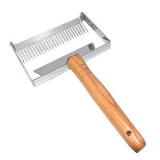 Stainless steel uncapping fork with guiding blade 26n
