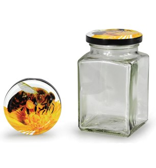 Square jar with bee lid 260 ml (TO 58)