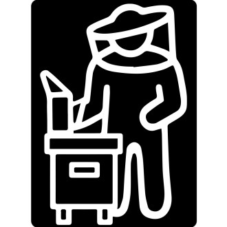 Sticker Beekeeper with hive - white