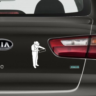 Sticker beekeeper with frame - white