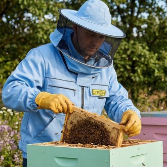 Beekeeping jacket with hat - blue - Lysoň, size: S-XXL