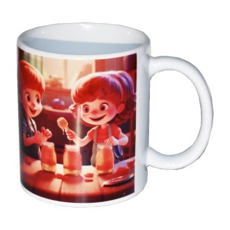 Cup with a children's motif of kids with honey