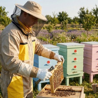 Beige bee suit with hat sizes: S-XXXL