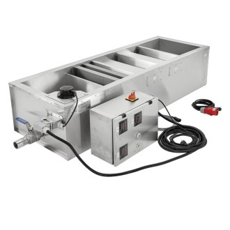 Honey container with cascade strainer, cover and level sensor