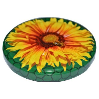 Jar lid TO 82 - Bee on yellow daisy - green