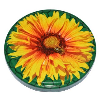 Jar lid TO 82 - Bee on yellow daisy - green