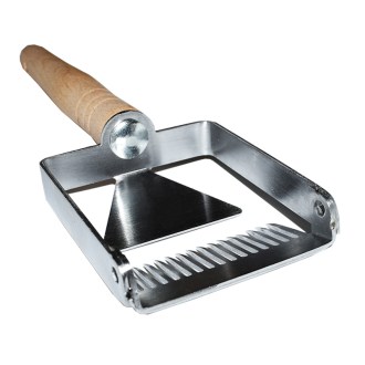 Stainless steel uncapping fork with guiding blade