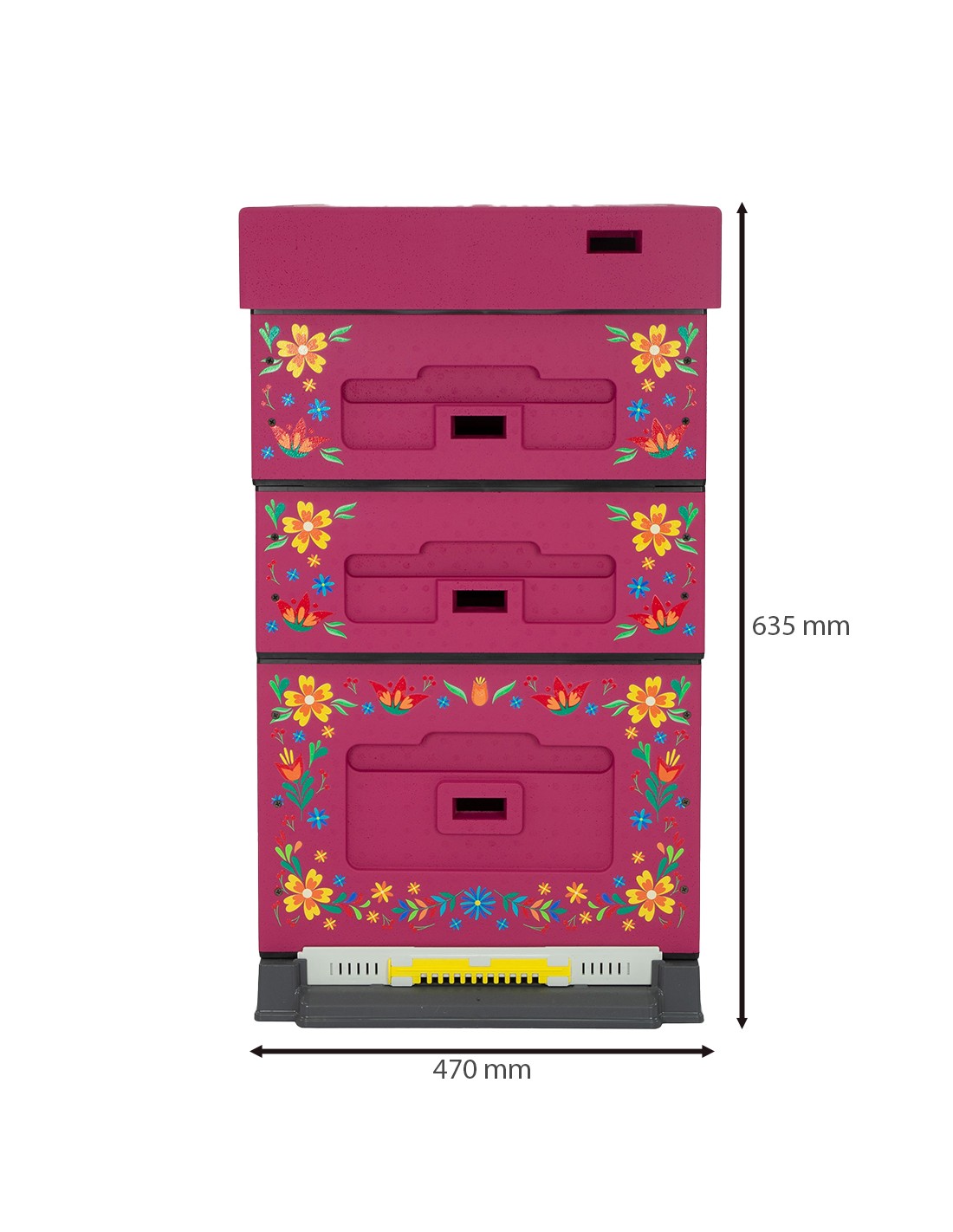 Dadant OPTIMA Hive, varnished (dark pink), printed - flowers, disassembled