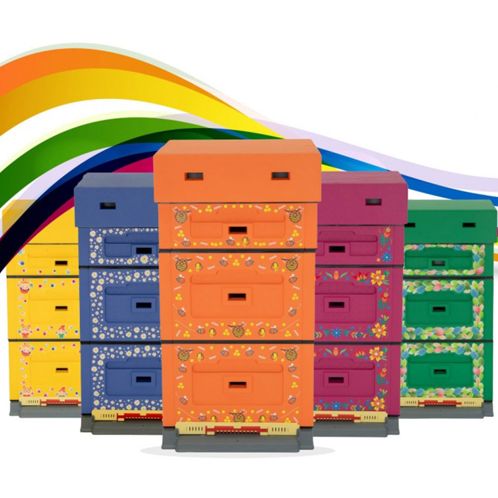 Dadant OPTIMA Hive, varnished (orange), printed - bee, disassembled